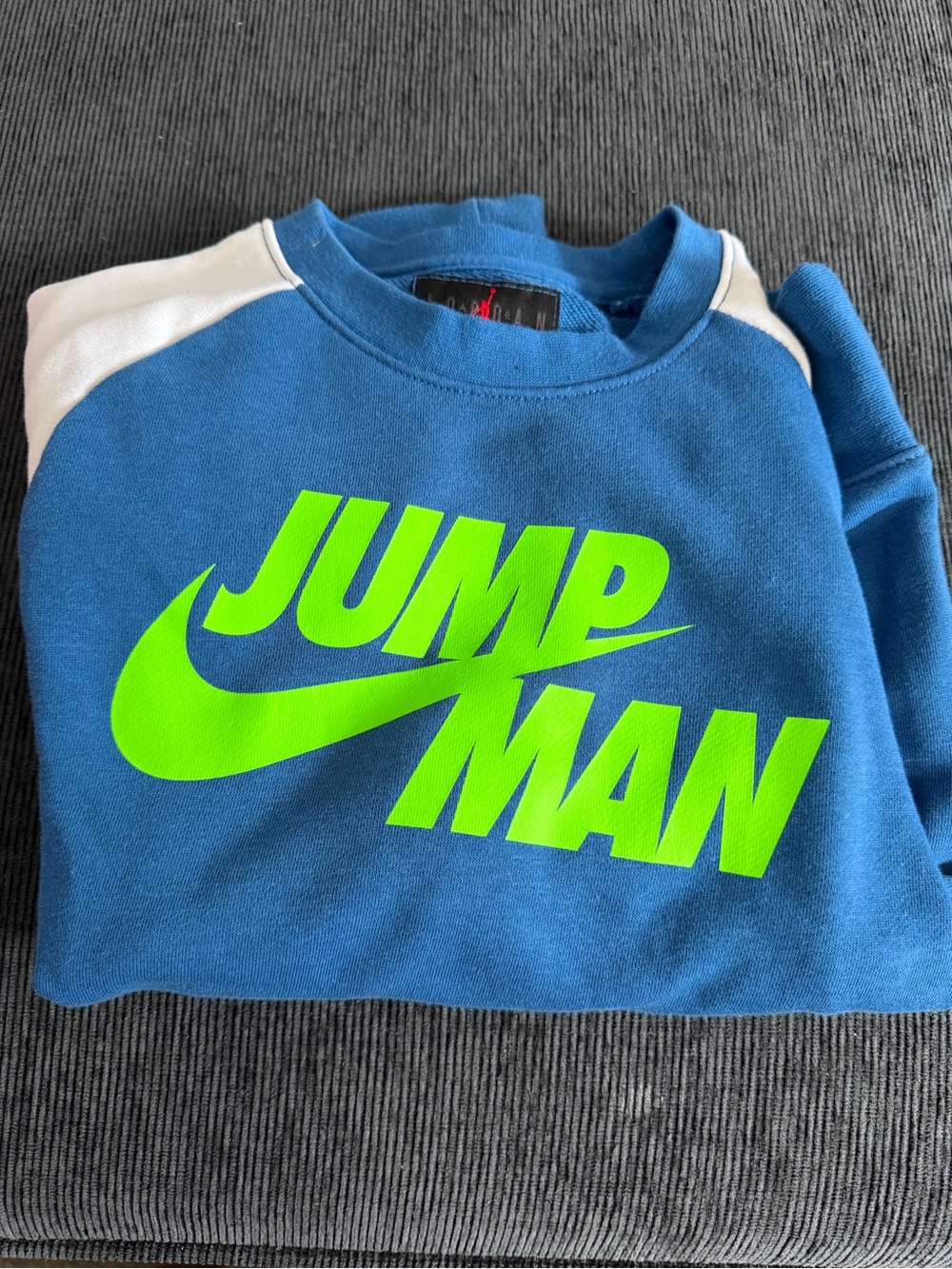 Jordan Blue Kids Sweatshirt with Neon Green Jumpman Logo